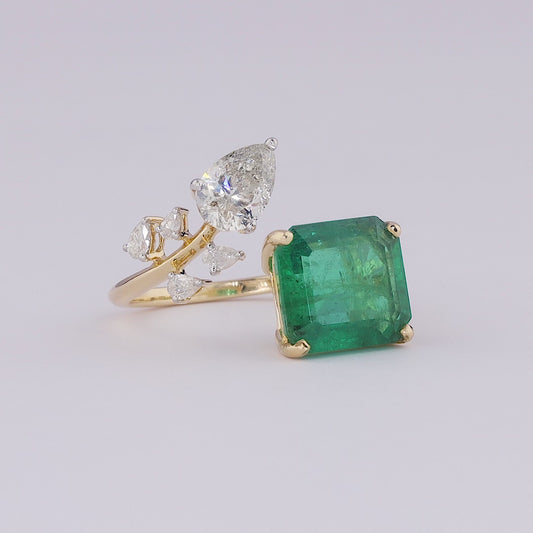 Emerald Diamond Bypass Ring
