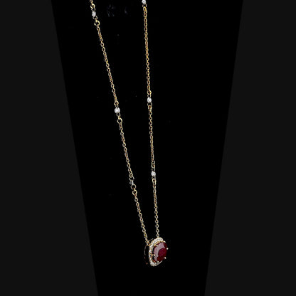 East West Ruby Diamond Halo Necklace