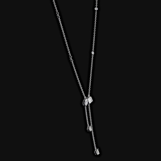 Natural Diamond Asymmetrical Drop Necklace in Solid Gold