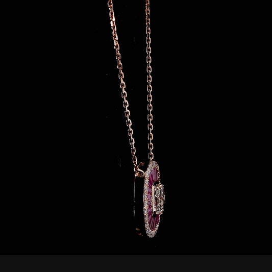 Ruby Baguette Diamond Double Halo Necklace