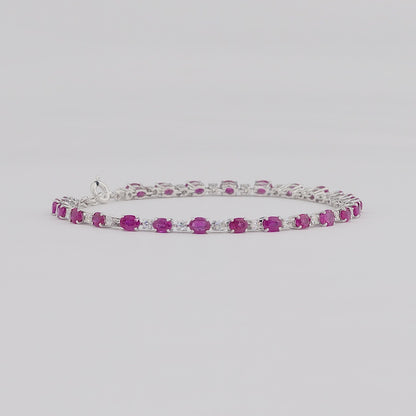 Oval-Cut Natural Ruby Diamond Tennis Bracelet in 14K Gold