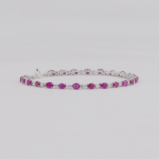 Oval-Cut Natural Ruby Diamond Tennis Bracelet in 14K Gold