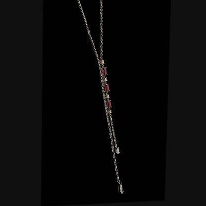 Ruby Diamond Vertical Bar Lariat Necklace