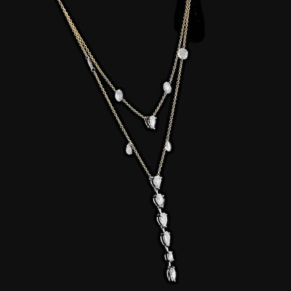 Rose-Cut Natural Diamond Lariat Necklace in Solid Gold