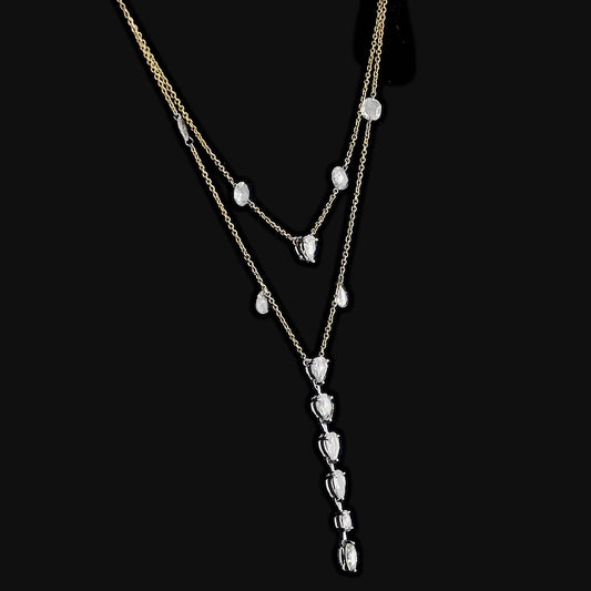 Rose-Cut Natural Diamond Lariat Necklace in Solid Gold