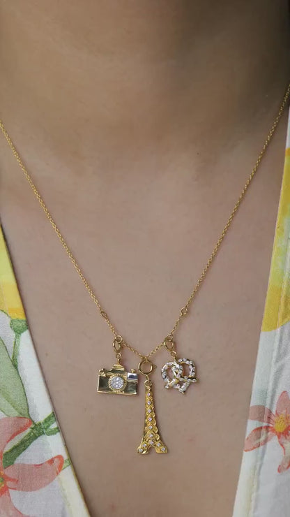 Natural Diamond Camera Charm in 14K Solid Gold