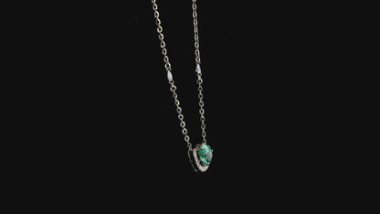 Pear Emerald Diamond Crescent Moon Necklace
