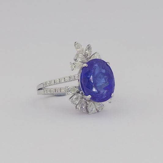 Floral Cluster Tanzanite Natural Diamond Ring