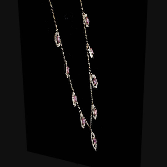 Hexagon Pink Sapphire Station Necklace