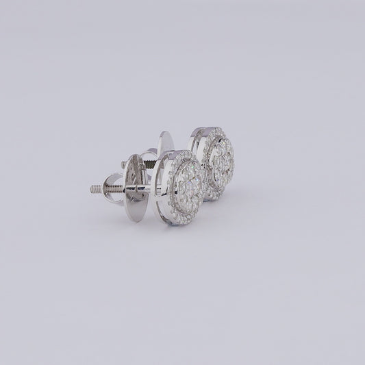 Oval Diamond Halo Cluster Stud Earrings