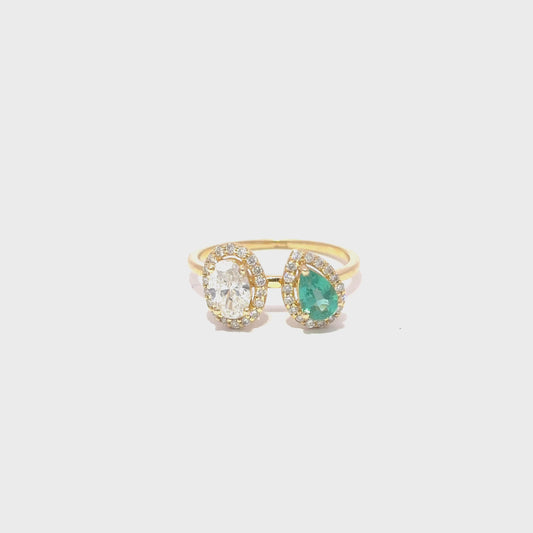 Emerald and Diamond Two Stone Ring