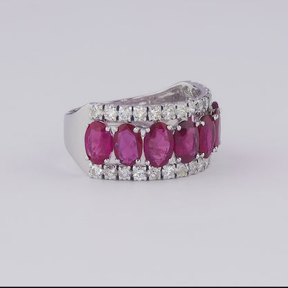 Natural Oval Ruby & Diamond Band Ring