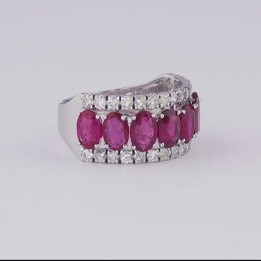 Natural Oval Ruby & Diamond Band Ring