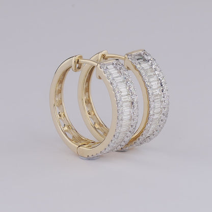 Triple Row Baguette Diamond Hoop Earrings