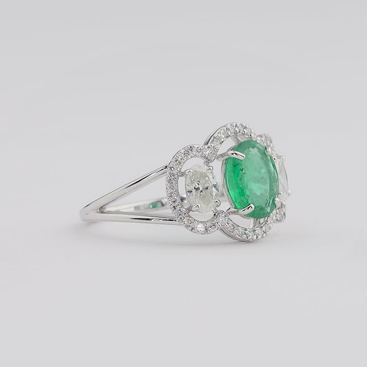 Oval Zambian Emerald Diamond Halo Ring