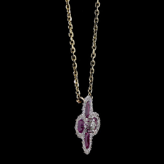 Natural Pink Sapphire Flower Diamond Necklace