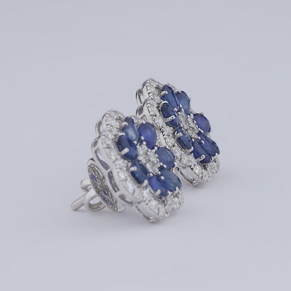 Blue Sapphire Diamond Bloom Stud Earrings