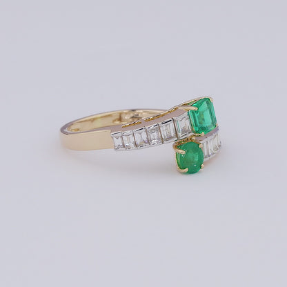 Toi et Moi Emerald Diamond Art Deco Ring