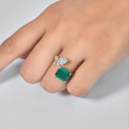 Emerald Diamond Bypass Ring