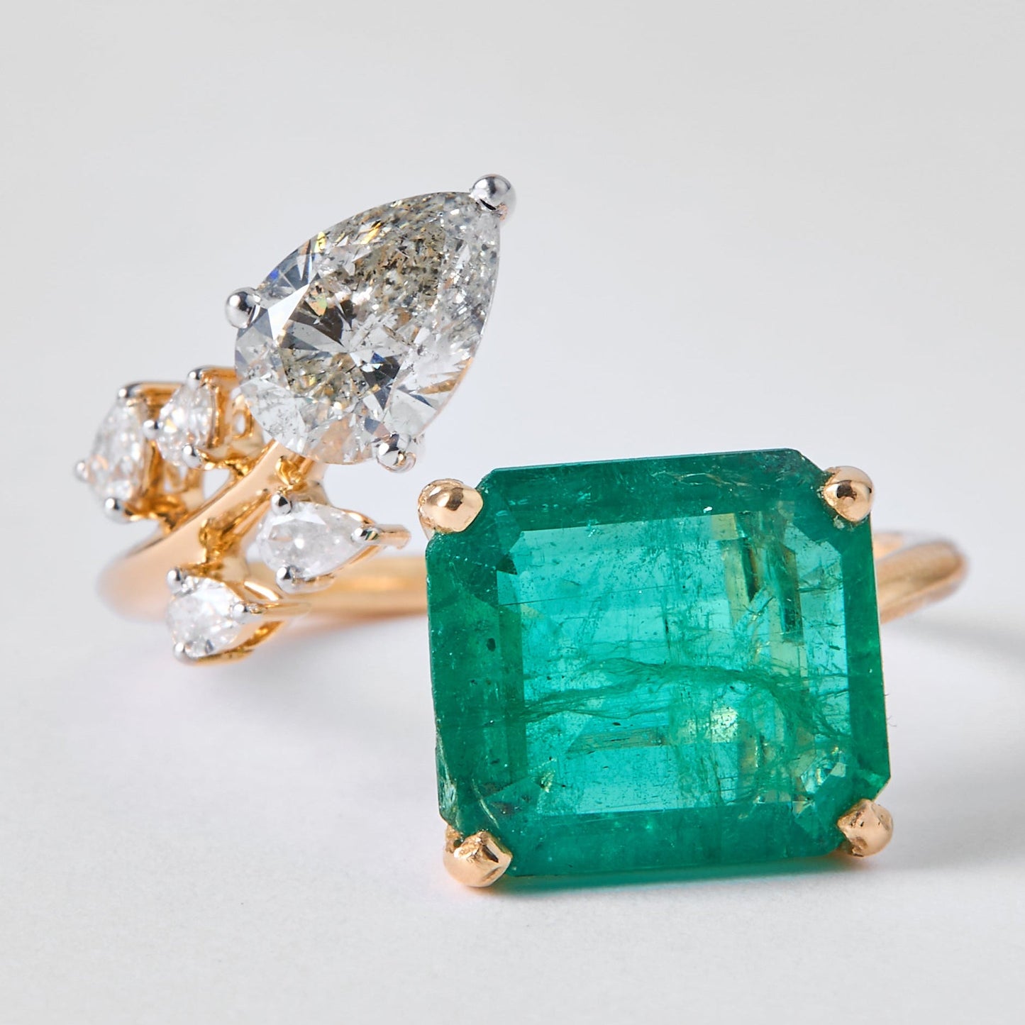 Emerald Diamond Bypass Ring