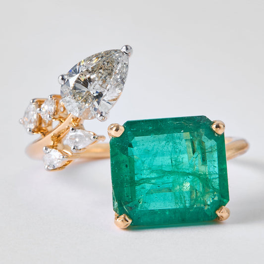 Emerald Diamond Bypass Ring