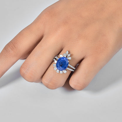 Floral Cluster Tanzanite Natural Diamond Ring