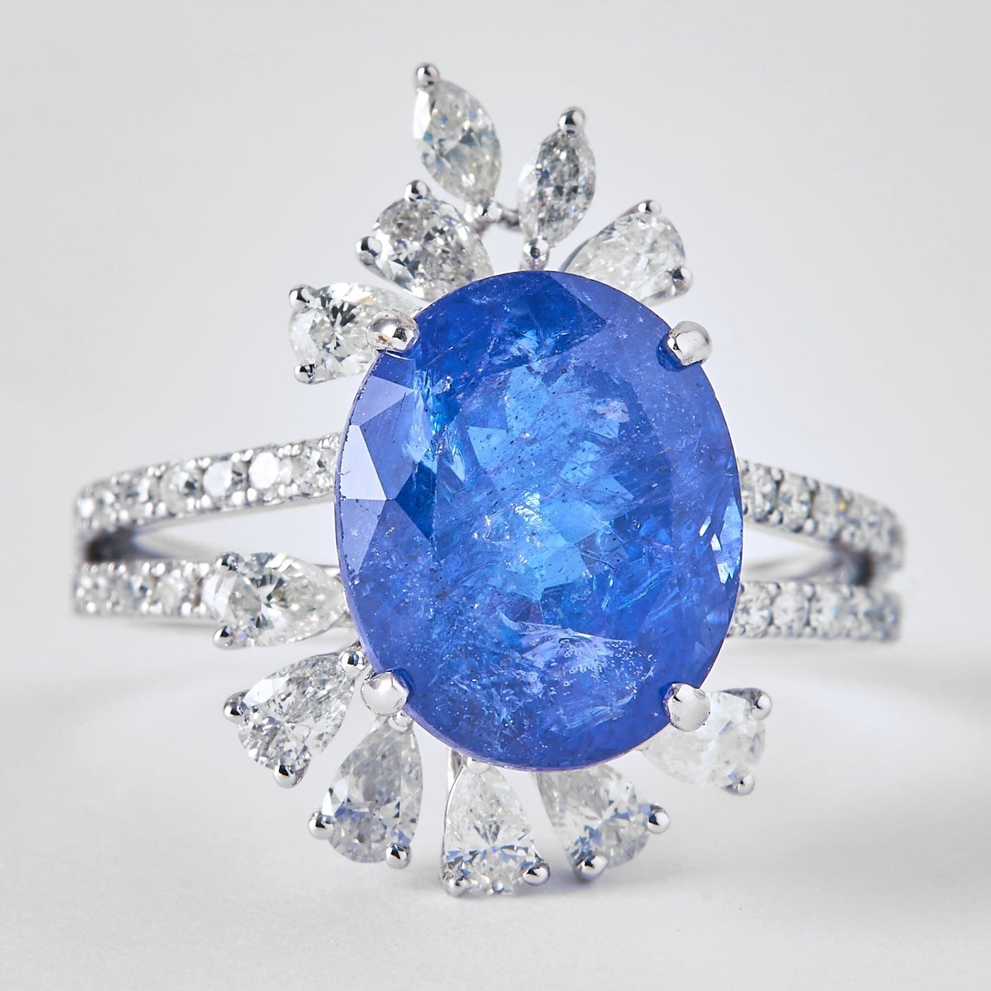 Floral Cluster Tanzanite Natural Diamond Ring