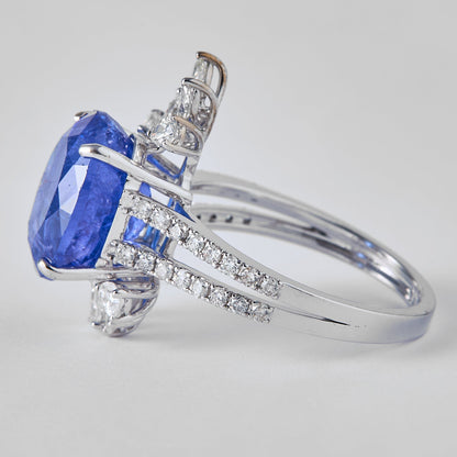 Floral Cluster Tanzanite Natural Diamond Ring