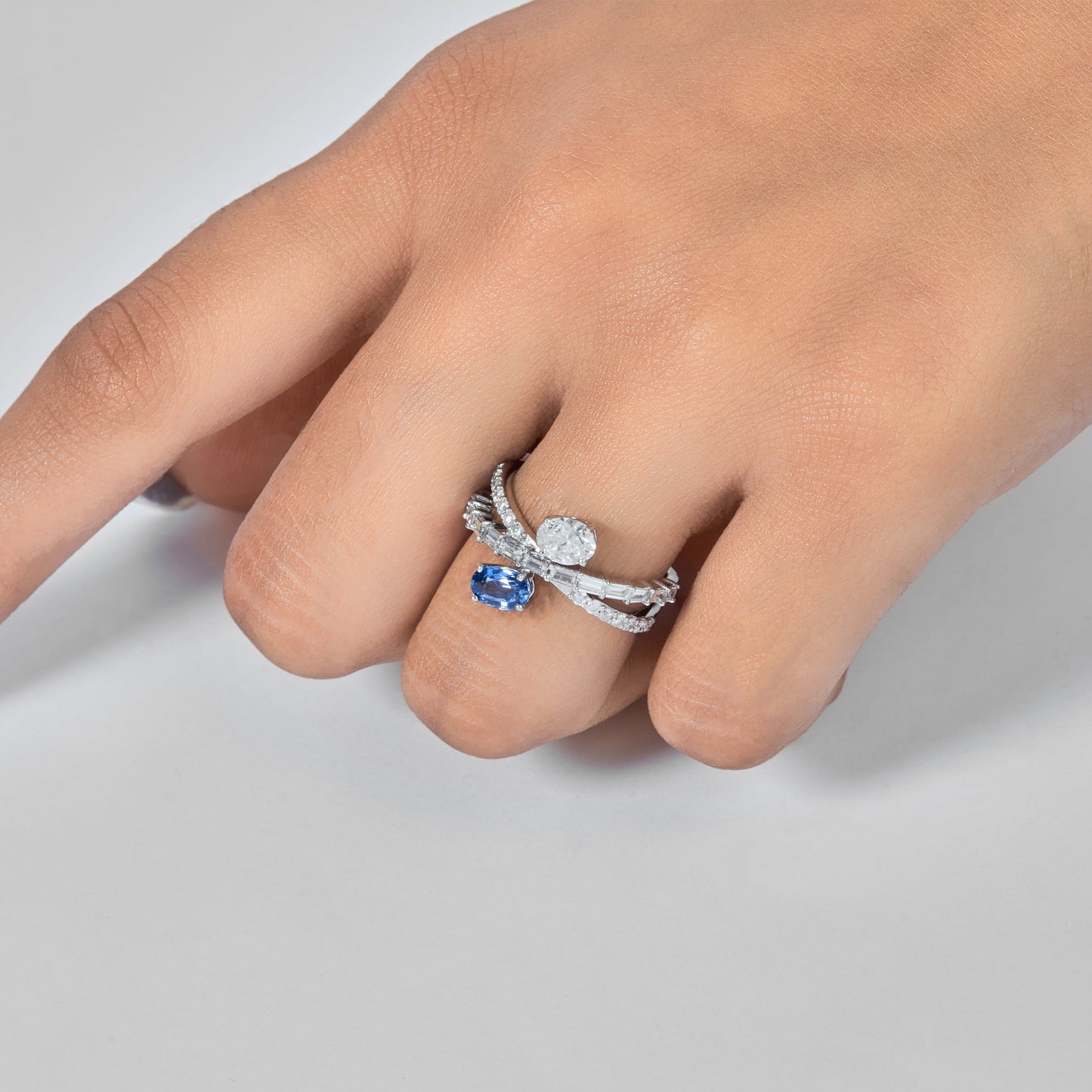Natural Sapphire Diamond Crossover Ring