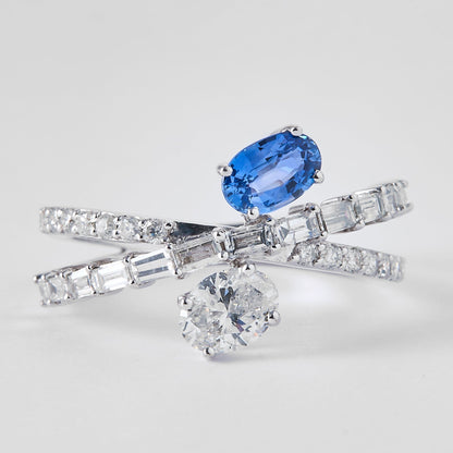 Natural Sapphire Diamond Crossover Ring