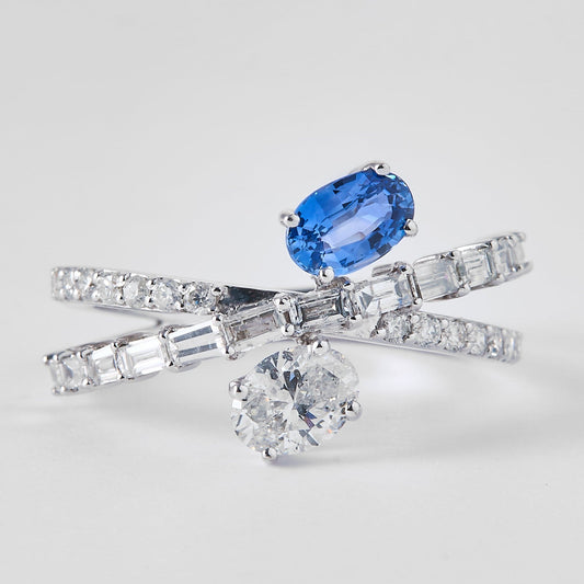 Natural Sapphire Diamond Crossover Ring