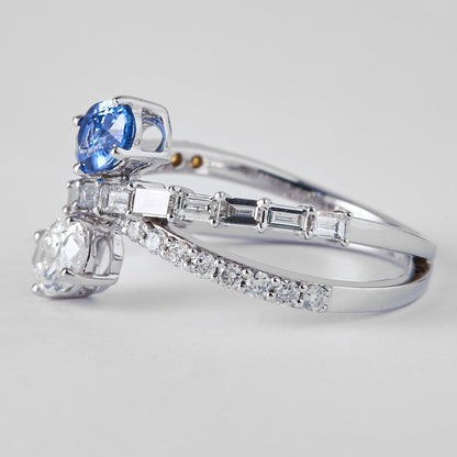 Natural Sapphire Diamond Crossover Ring