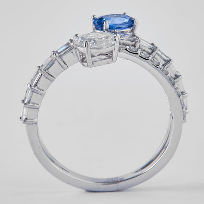 Natural Sapphire Diamond Crossover Ring