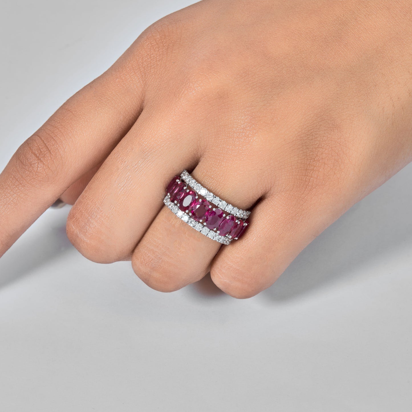 Natural Oval Ruby & Diamond Band Ring