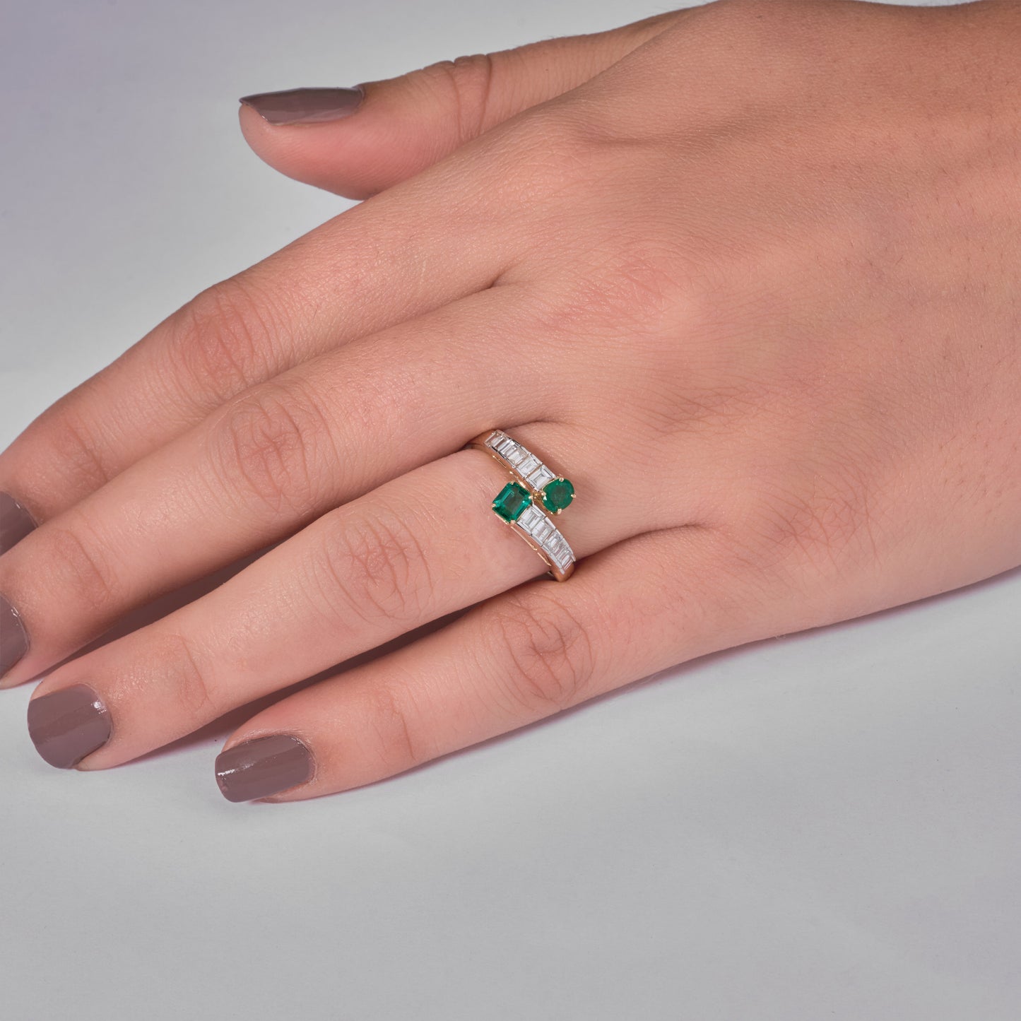Toi et Moi Emerald Diamond Art Deco Ring
