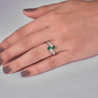 Toi et Moi Emerald Diamond Art Deco Ring