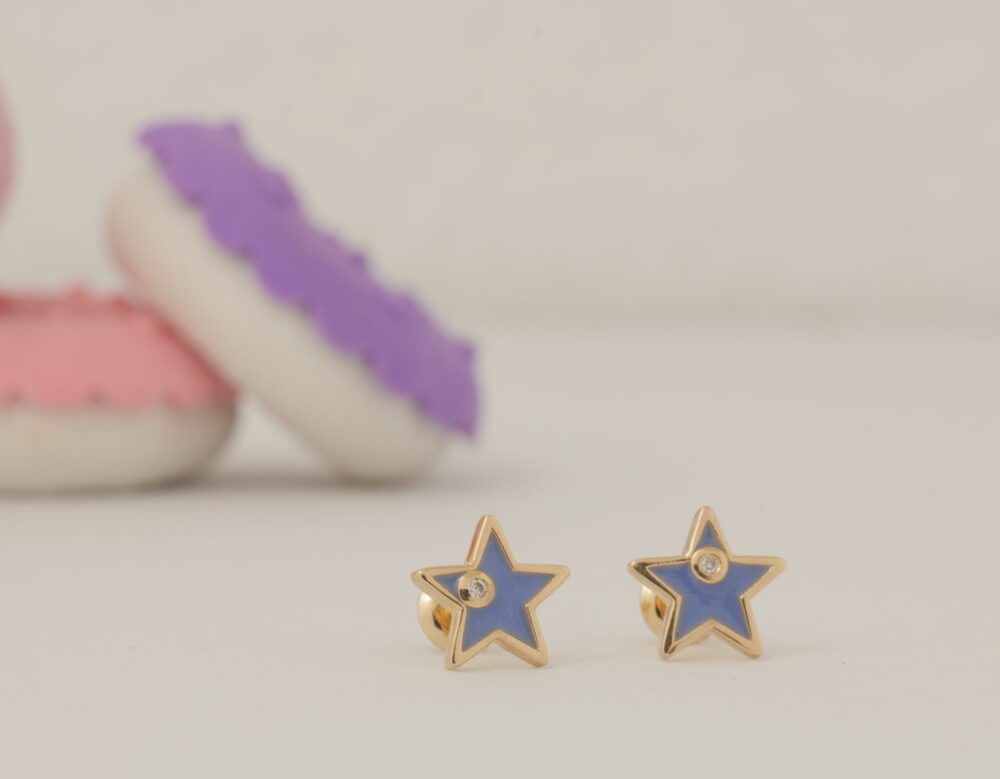 Star Diamond Kids Earrings in 14k Solid Gold