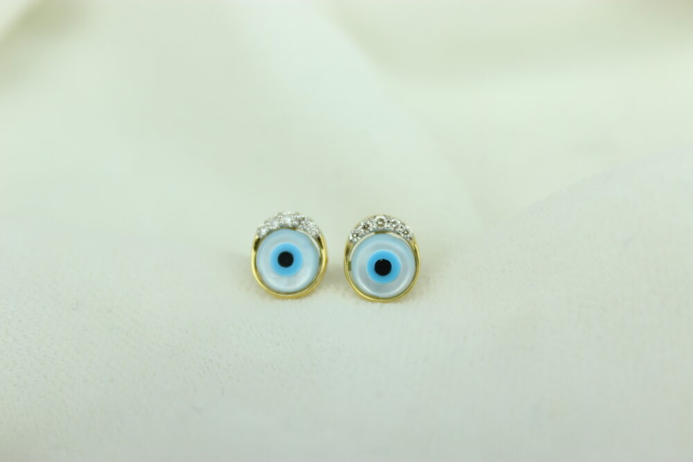 Kids' Evil Eye Diamond Stud Earrings, 14k Solid Gold, Natural Diamonds, Kids Protection Jewelry, Gift for toddlers/girls/kids