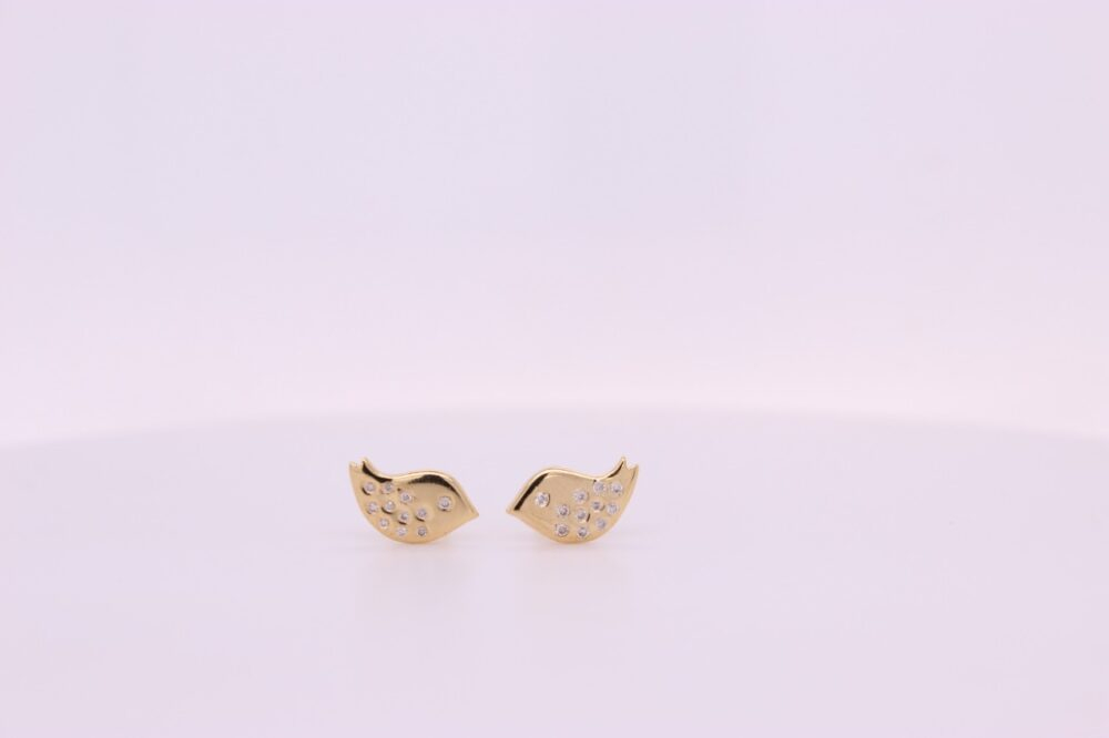 Kids Bird Diamond Stud Earrings, 14k Solid Gold, Natural Diamonds, Kids Animal jewelry, Gift for toddlers/girls/kids, Ready To Ship